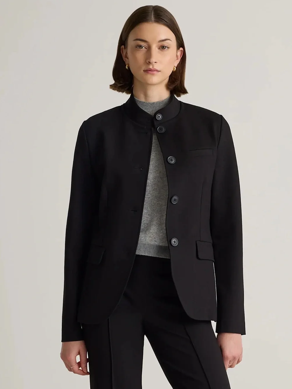 Quince Ultra-Stretch Ponte Stand Collar Blazer in Black | MEDIUM NWT